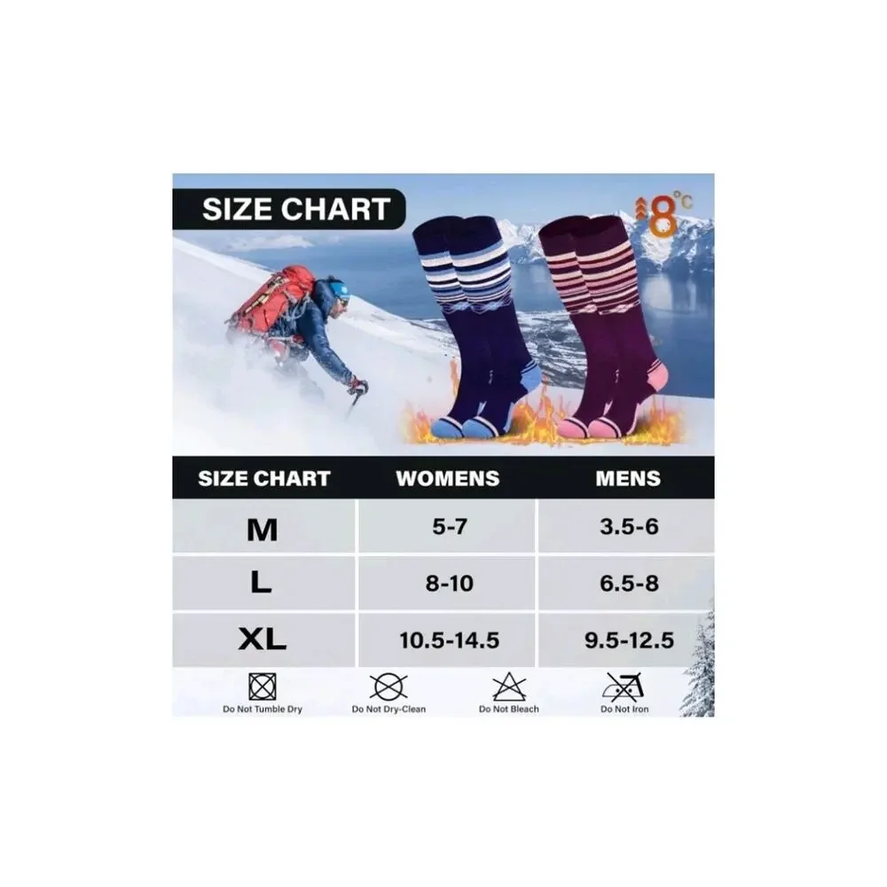 Ski Socks 50% Merino Wool Thermal Knee High Winter Snowboard Sport Socks Men ...
